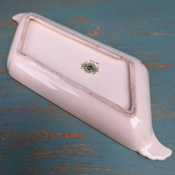 Vintage Porcelain Trinket Dish Vanity Tray Antique Gold Leaf Flowers Japan Mark - Picture 10 of 16